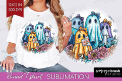 Denim Ghost Halloween Round Tshirt Background Spooky Season Product Image 1