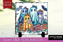 Denim Ghost Halloween Slate PNG Spooky Season Square Slate Product Image 1
