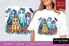 Denim Ghost Halloween Square Tshirt Background Spooky Season Product Image 1