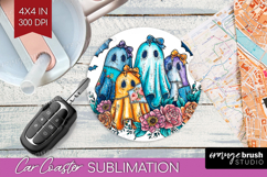 Denim Ghost Halloween Car Coaster Spooky Season Coaster PNG Product Image 1