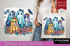 Denim Ghost Halloween Tote Bag Spooky Season Tote Bag PNG Product Image 1
