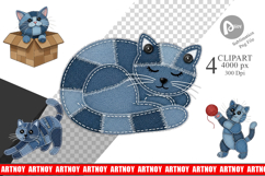 Denim Patchwork Cats Clipart Product Image 1