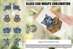 Denim Patchwork Cats Glass Can Product Image 1