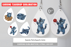 Denim Patchwork Cats Earring Product Image 1
