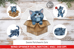 Denim Patchwork Cats Wind Spinner Product Image 1