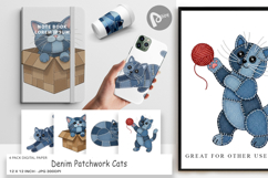 Denim Patchwork Cats Digital Paper Product Image 1