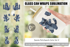 Denim Patchwork Cats Glass Can Product Image 1