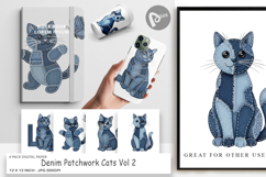 Denim Patchwork Cats Digital Paper Product Image 1