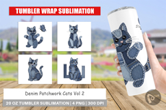 Denim Patchwork Cats Tumbler Product Image 1