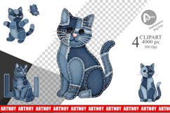 Denim Patchwork Cats Clipart Product Image 1