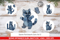 Denim Patchwork Cats Wind Spinner Product Image 1