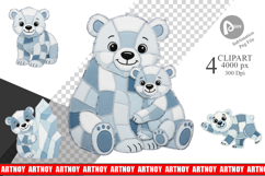 Denim Polar Bears Clipart Product Image 1