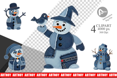 Denim Snowman Collage Clipart Product Image 1