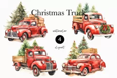 Watercolor Christmas Clipart - Watercolor Red Truck Product Image 2