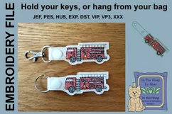 ITH Fire Truck Vinyl Key Fob or Bag Tag - Snap Tab Product Image 1