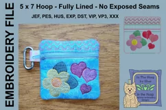 Hearts & Flowers Zipper Bag / Fully Lined, 4X4 HOOP Product Image 1