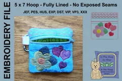 Hearts & Flowers Zipper Bag / Fully Lined, 4X4 HOOP Product Image 2