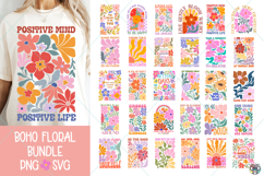 Boho Floral PNG Bundle, Positive Quotes PNG, Retro Flower Product Image 1