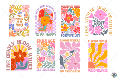 Boho Floral PNG Bundle, Positive Quotes PNG, Retro Flower Product Image 2