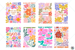 Boho Floral PNG Bundle, Positive Quotes PNG, Retro Flower Product Image 3
