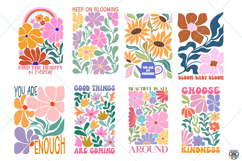 Boho Floral PNG Bundle, Positive Quotes PNG, Retro Flower Product Image 4