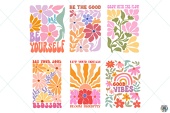 Boho Floral PNG Bundle, Positive Quotes PNG, Retro Flower Product Image 5