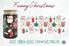 Christmas Glass Can Wrap Svg, 16oz Libbey Glass Wrap Svg Product Image 1