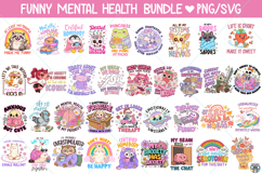 Funny Mental Health PNG SVG Bundle, Motivational Stickers Product Image 1