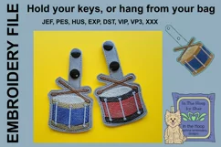 Drum Key Fob, Music Embroidery Design Product Image 2