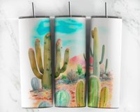 Watercolor Cactus in the Desert Tumbler Wrap PNG Product Image 3