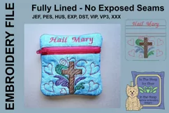 Hail Mary Mini Zipper Bag Religious Embroidery Product Image 1