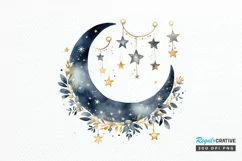 Moon And Stars Watercolor PNG Clipart Product Image 1