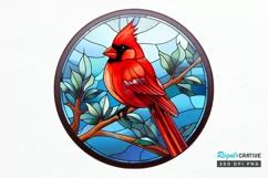 Stained Glass Christmas Red Cardinal Bird PNG Clipart Product Image 1