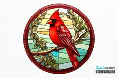 Stained Glass Christmas Red Cardinal Bird PNG Clipart Product Image 1