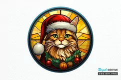 Stained Glass Christmas Cat PNG Clipart Product Image 1