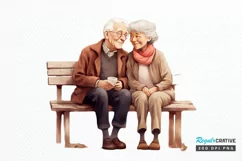 Old Couple On The Bench Sublimation PNG Clipart Product Image 1