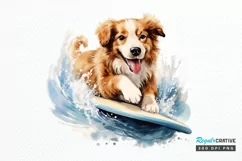 Surfing Cute Dog Watercolor Sublimation PNG Clipart Product Image 1