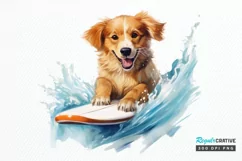 Surfing Cute Dog Watercolor Sublimation PNG Clipart Product Image 1