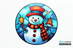 Stained Glass Christmas Snowman PNG Clipart Product Image 1