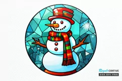 Stained Glass Christmas Snowman PNG Clipart Product Image 1