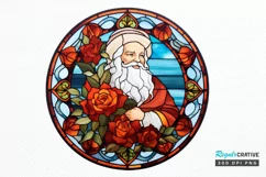 Stained Glass with Christmas Santa Flower PNG Clipart Product Image 1