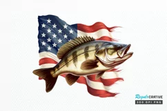 Bass Fish with American Flag Sublimation PNG Clipart Product Image 1