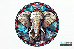Stained Glass with Christmas Elephant PNG Clipart Product Image 1