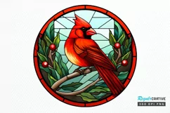 Stained Glass Christmas Red Cardinal Bird PNG Clipart Product Image 1