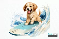 Surfing Cute Dog Watercolor Sublimation PNG Clipart Product Image 1