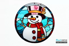 Stained Glass Christmas Snowman PNG Clipart Product Image 1