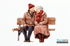 Old Couple On The Bench Sublimation PNG Clipart Product Image 1