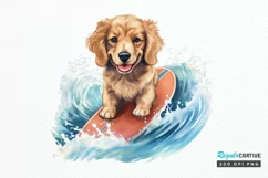 Surfing Cute Dog Watercolor Sublimation PNG Clipart Product Image 1