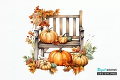 Autumn Chairs Watercolor Pumpkins Sublimation PNG Clipart Product Image 1