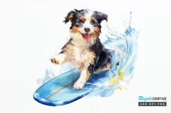 Surfing Cute Dog Watercolor Sublimation PNG Clipart Product Image 1
